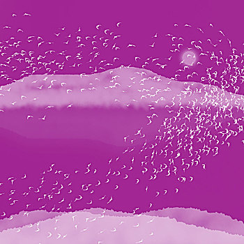 紫色中国风山水画