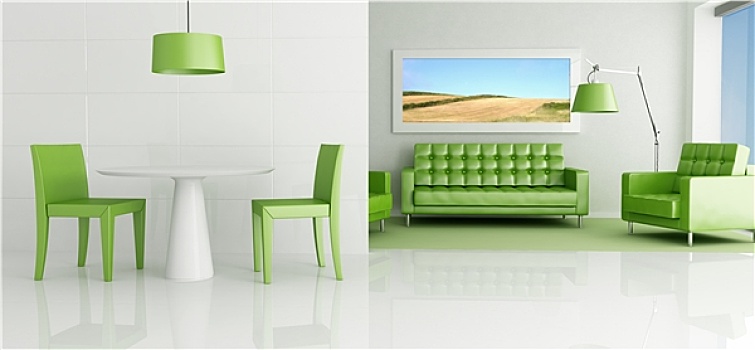 绿色,白色,客厅