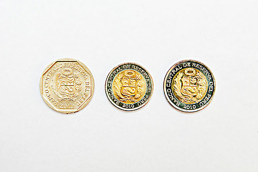 一个,两个,五个,硬币,后面,秘鲁,货币