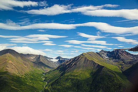 透镜状,云,俯视,阿拉斯加山脉,夏天,阿拉斯加
