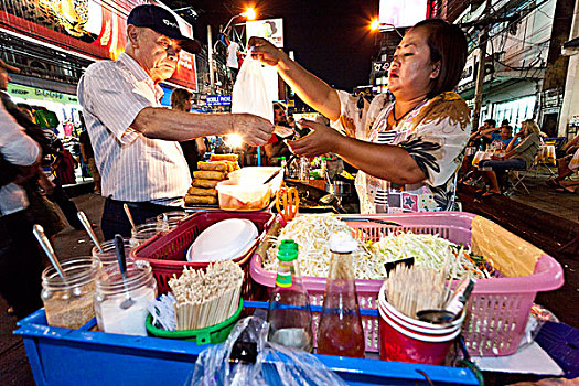 老人,泰国,男人,支付,食物,道路,曼谷