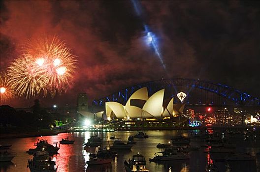 澳大利亚,新南威尔士,悉尼,剧院,衣架,桥,船,悉尼港,2006年,新年,周年纪念,烟花,庆贺