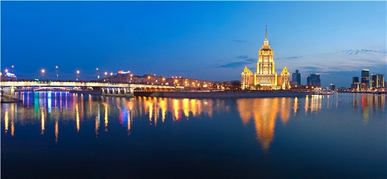夜晚,莫斯科,莫斯科河,酒店,乌克兰