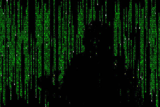 剪影,男人,绿色,数码,数据,象征,黑客