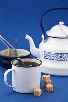 大杯,红茶,方糖,壶,滤茶器