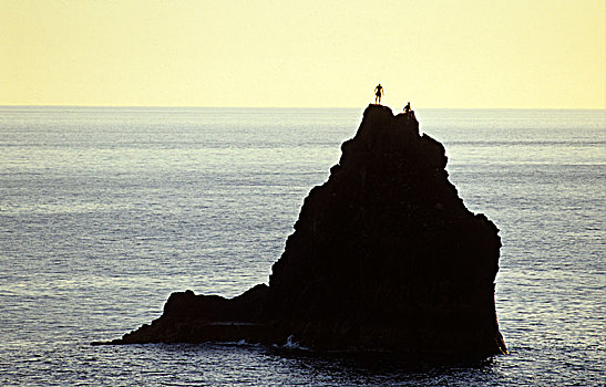 马德拉岛,两个人,上面,石头,海洋