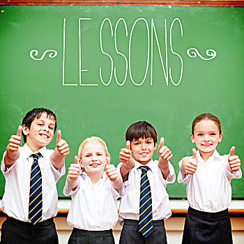 授课,可爱,学生,展示,竖大拇指,教室,文字