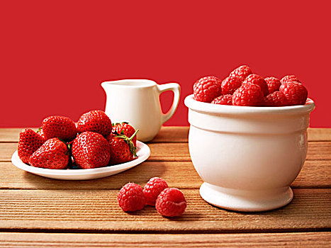 碗,树莓,盘子,草莓