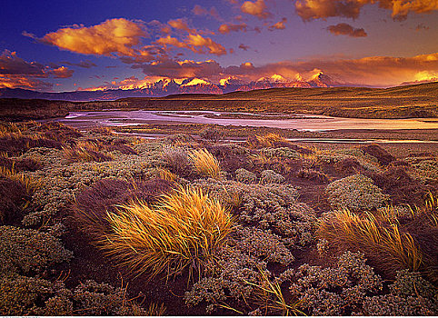 俯视,风景,日落,靠近,山,巴塔哥尼亚,阿根廷
