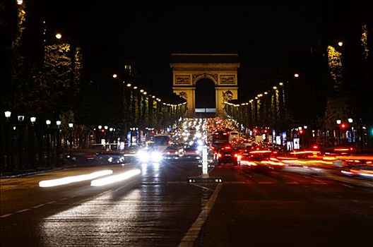 拱形,凯旋门,香榭丽舍大街,夜晚,巴黎,法国,欧洲