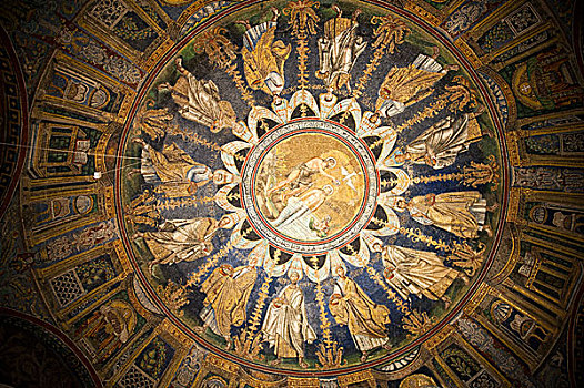 天花板,图案,洗礼堂,大教堂,拉文纳,艾米利亚-罗马涅大区,意大利,欧洲
