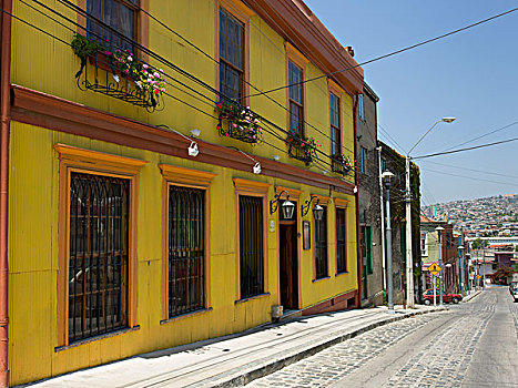 房子,鹅卵石,街道,瓦尔帕莱索,智利