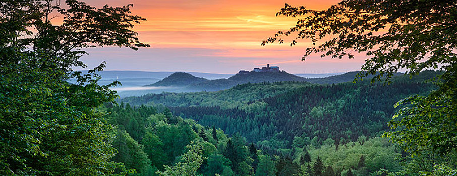 风景,上方,图林根,树林,瓦尔堡,靠近,埃森纳赫,图林根州,德国,欧洲