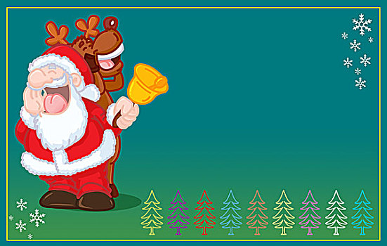 有趣,圣诞老人,驯鹿,唱,圣诞贺卡