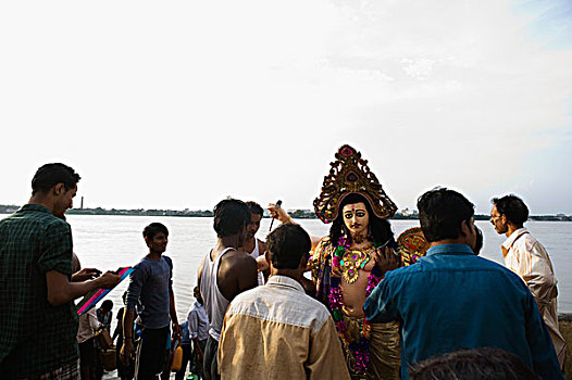 投入,典礼,女神,河,加尔各答,西孟加拉,印度