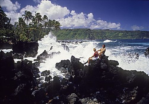 夏威夷,毛伊岛,海岸,伴侣,火山岩,石头,碰撞