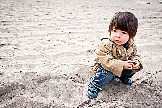 小男孩,玩,石头,海滩