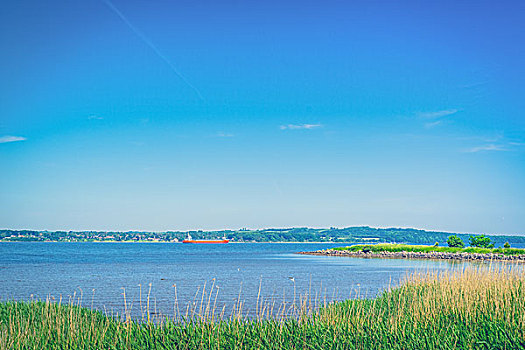 海景,船,水