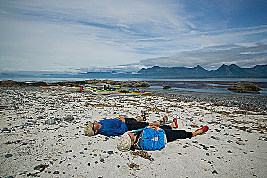 两个,桨手,放松,早晨,暸望,岛屿,区域,温哥华岛,不列颠哥伦比亚省,加拿大