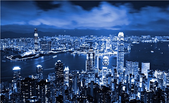 摩天大楼,夜晚,香港