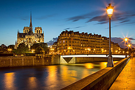 黎明,上方,塞纳河,大教堂,建筑,巴黎,法国