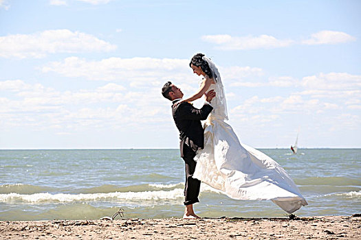 新郎,新娘,海滩,安大略省,加拿大