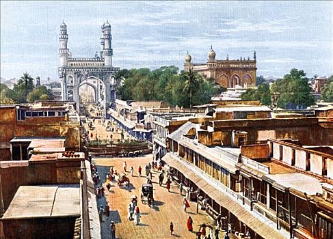 入口,街道,海得拉巴,印度,早,20世纪