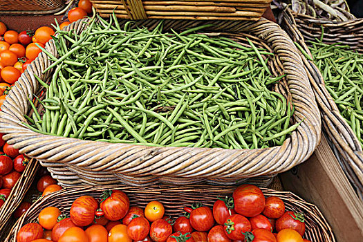 青豆,西红柿,编织物,篮子,市场