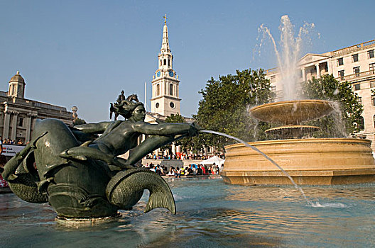 喷泉,教堂,特拉法尔加,伦敦,英格兰,英国,欧洲