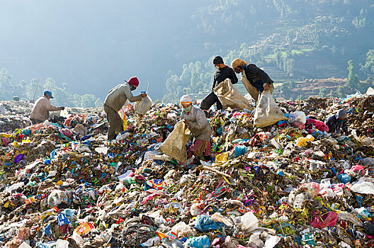 工人,整理,垃圾,垃圾堆,收入,尼泊尔,卢比,白天,加德满都,地区,亚洲