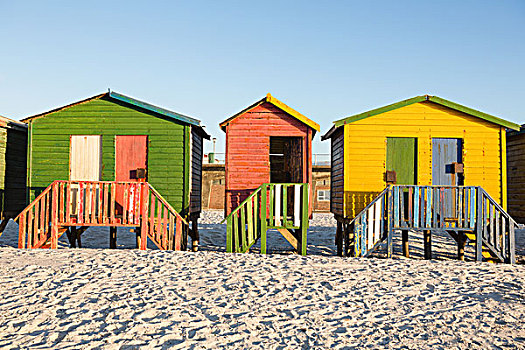 多彩,小屋,沙滩,蓝天,海滩