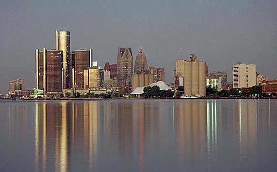 建筑,水岸,底特律,河,密歇根,美国