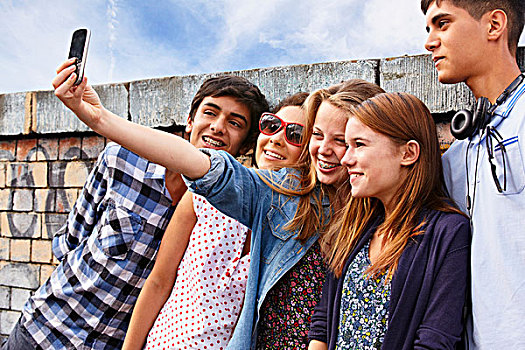青少年,朋友,摄影,他们自己,智能手机