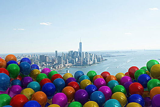 许多,彩色,气球,海岸