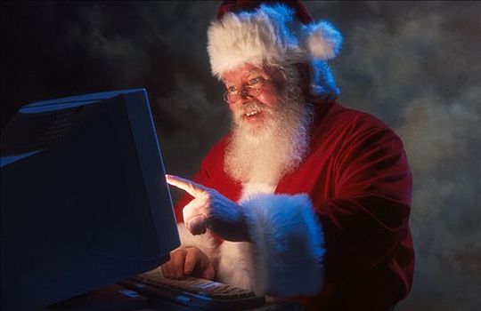 肖像,圣诞老人,坐,电脑