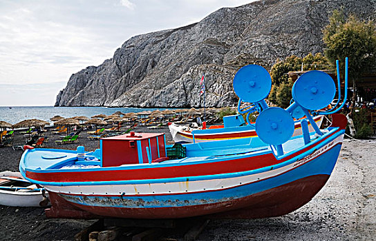 锡拉岛,希腊,渔船,海滩