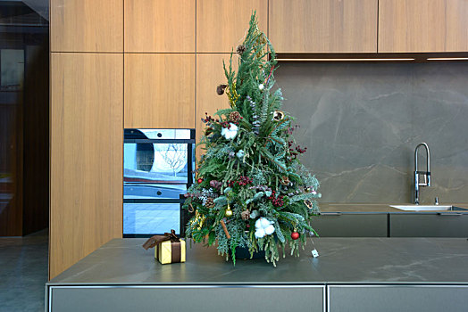 厨台上的圣诞树