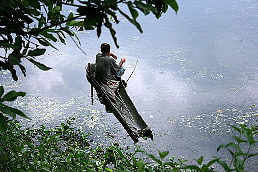 孟加拉,渔民,坐,船,黄昏,河,生活方式,抓住,鱼,职业,河边