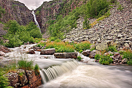 瀑布,国家公园,达拉那,瑞典,斯堪的纳维亚,欧洲