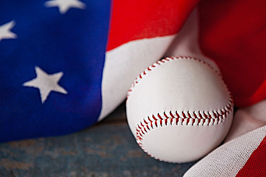 棒球,美国国旗,木桌子,特写