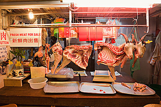 中国,香港,肉,店,羊肉,展示