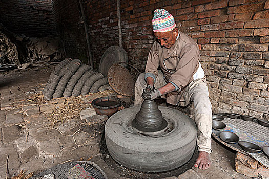陶器,制陶,工作,陶轮,制作,商品,巴克塔普尔,尼泊尔,亚洲