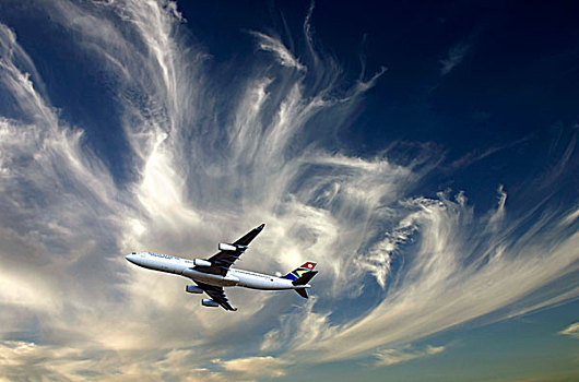 南,非洲,空中客车,喷气式飞机,飞机,多云,天空