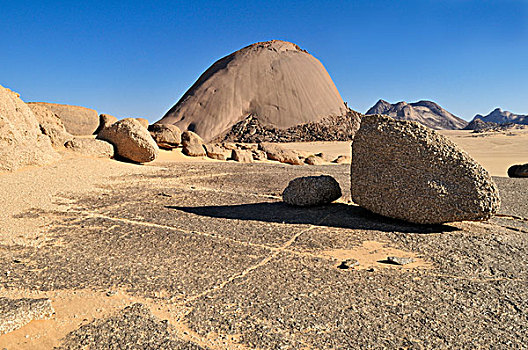 巨大,花冈岩,圆顶,阿德拉尔,阿尔及利亚,撒哈拉沙漠,北非