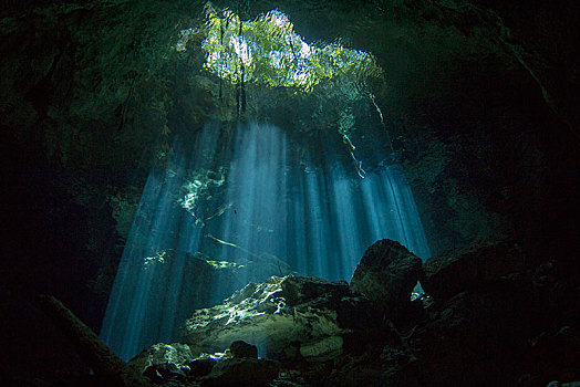 洞穴,亮光,天花板,水下,干盐湖,卡门,墨西哥,中美洲