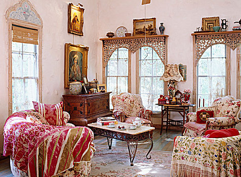 客厅,风格,混合,经典,花,软垫,家具,老式,衣柜,巴洛克,绘画
