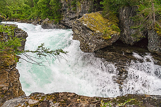 瀑布,河,挪威