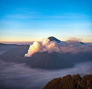 风景,火山,日出,烟,婆罗莫,国家公园,爪哇,印度尼西亚,亚洲