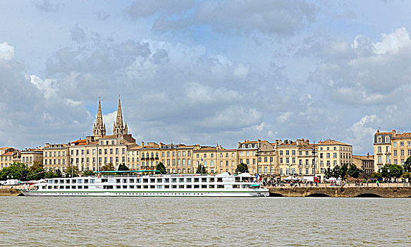 法国,波尔多,驳船,加仑河,河,正面,码头