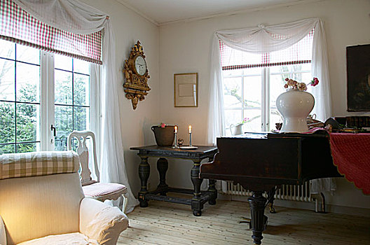 瑞典,起居室,品种,家具,大钢琴,靠近,窗户